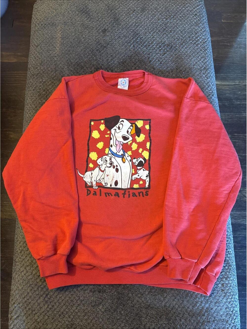 Vintage Disney 101 Dalmations Movie Sweatshirt Adult Large Red Sweater 90s HTF